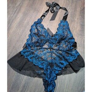 Lingerie Lace Mesh Bodysuit Black And Blue Women's New Unbranded (767D)